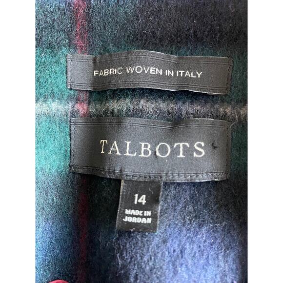 Talbot's Green & Black Plaid Double Breasted Wool Blazer size 14 - Picture 4 of 6